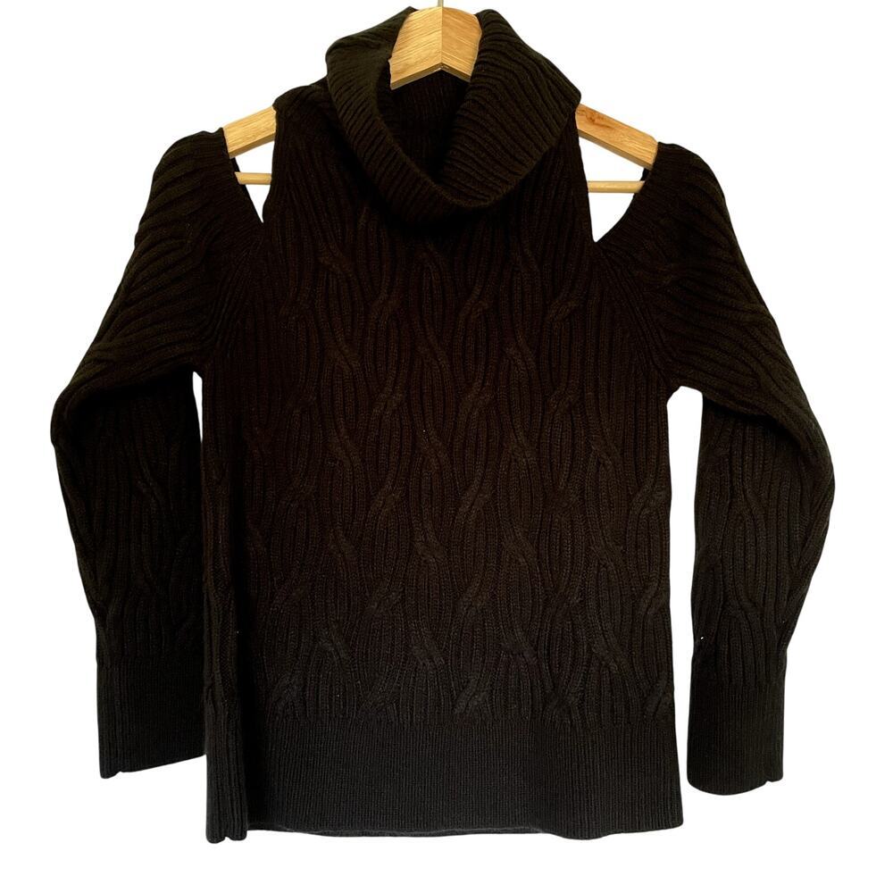 Evereve cold‎ shoulder black knit turtleneck sweater women's size small top